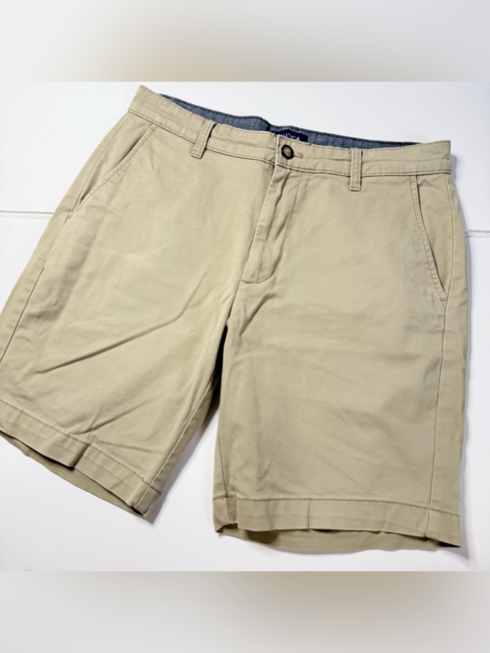 Nautica Men's Deck Shorts 8” Tan Flat Front Chino